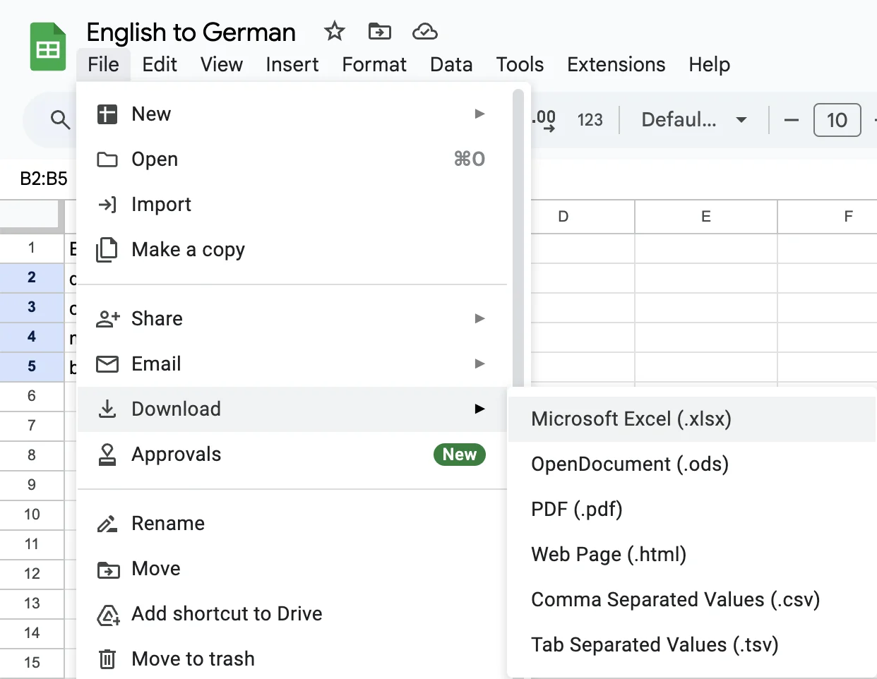 Translate Excel files in Google Translate