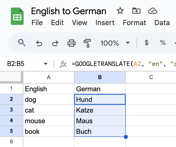 Translating Excel from English to German
