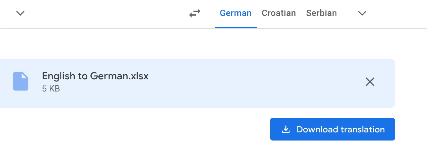 Upload .xls files in Google Translate