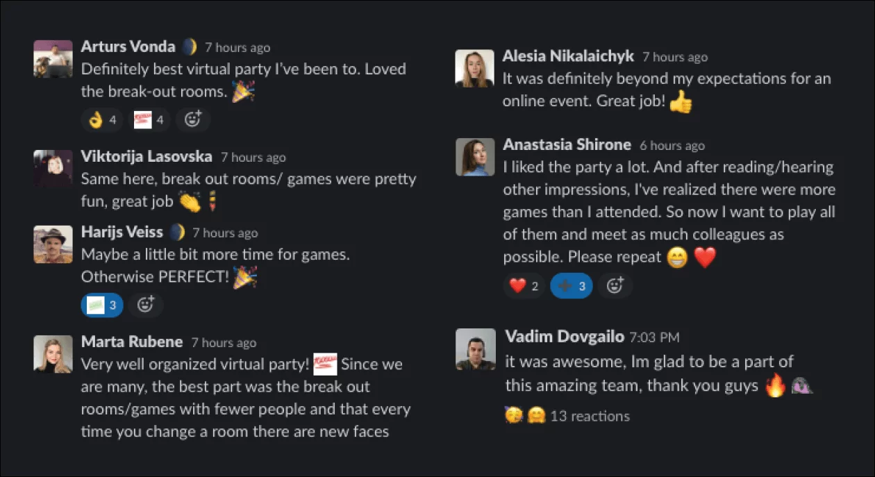 Virtual party feedback