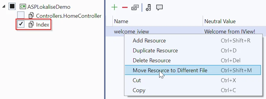 Resource file for the index view