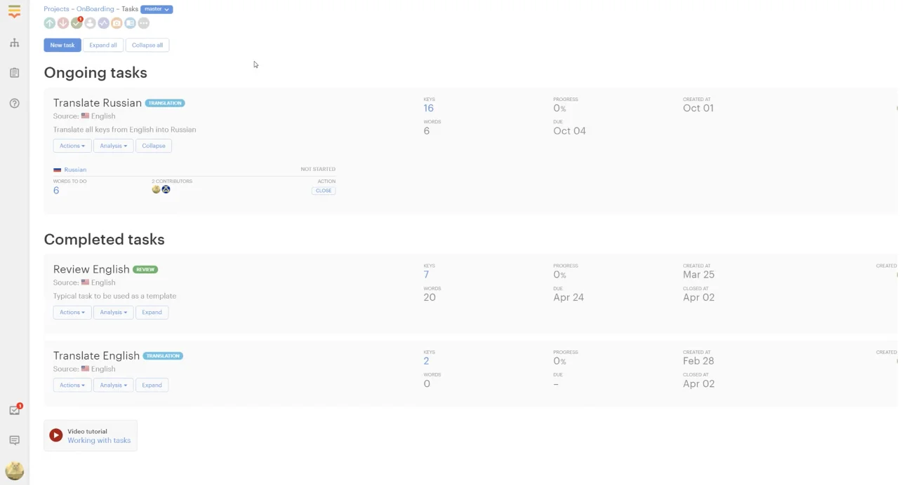 Managing tasks in Lokalise
