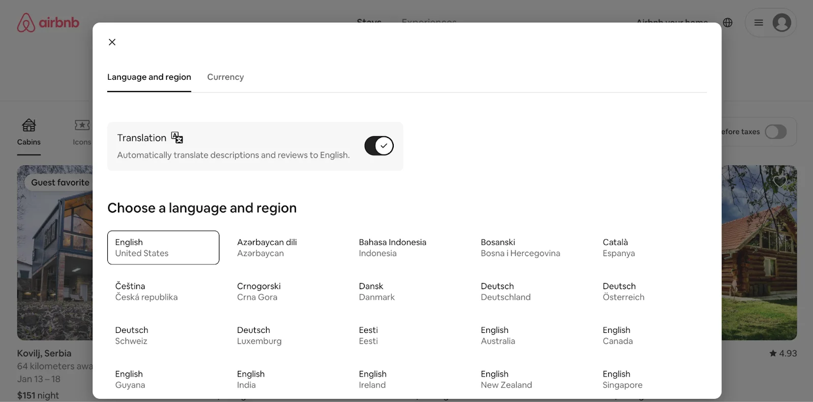 Airbnb multilingual website