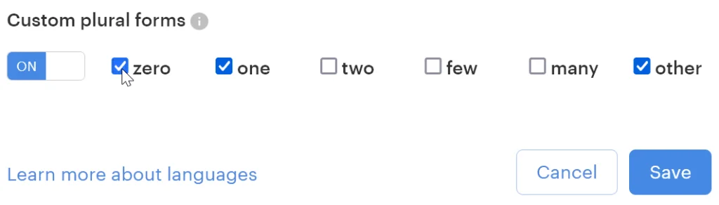 Choose custom plural forms for the project language