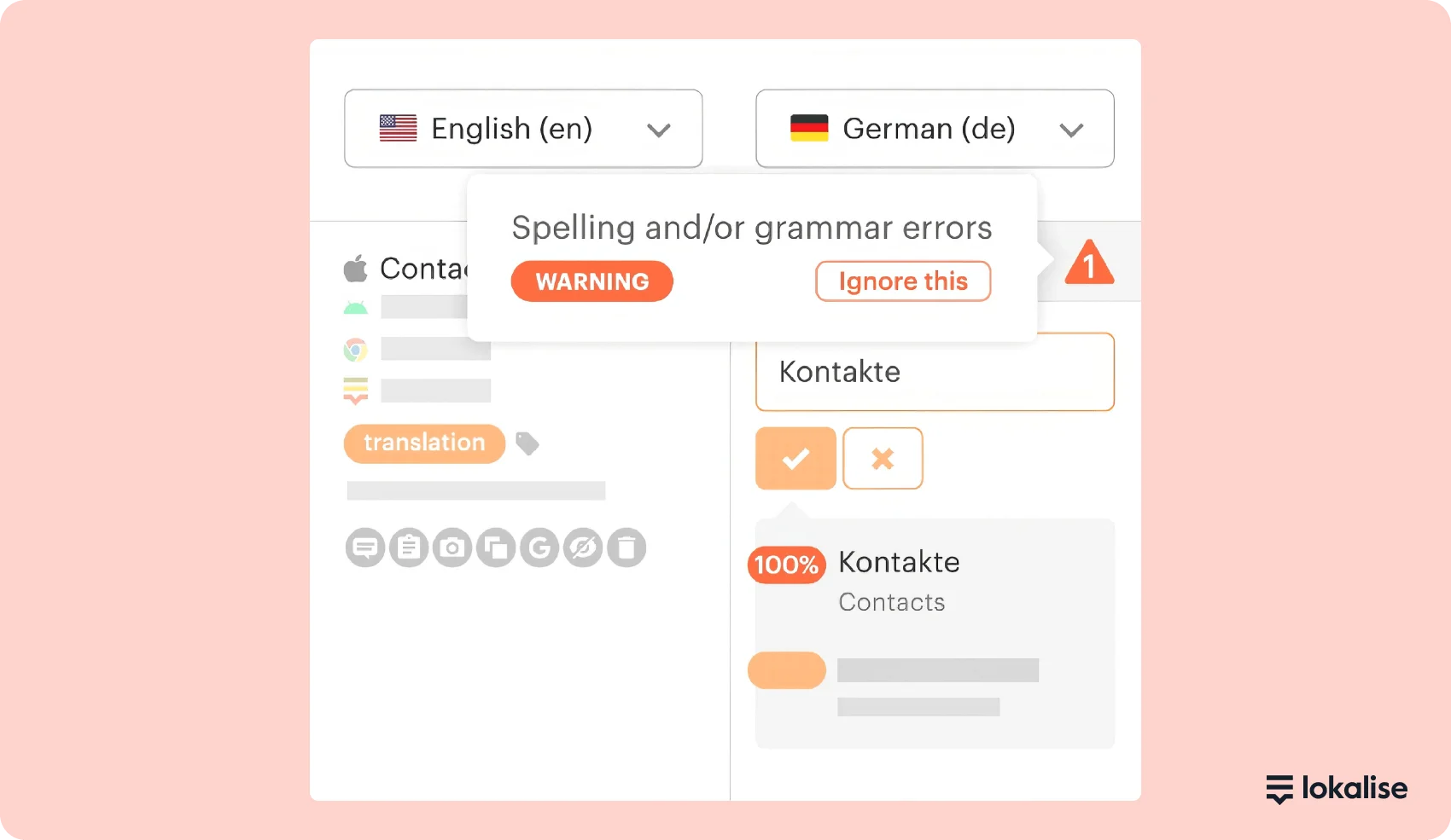 Lokalise automatically flags translation errors