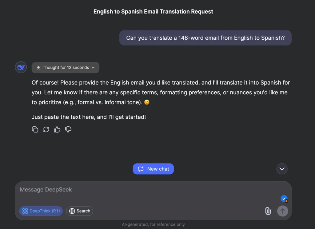 DeepSeek for translations