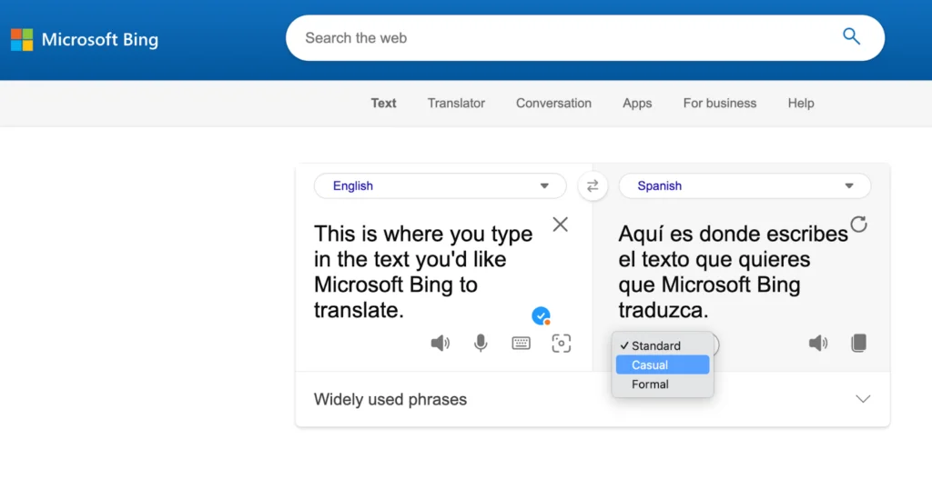Microsoft Bing translator