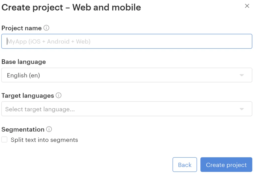 During project creation, choose the languages for Flutter i18n
