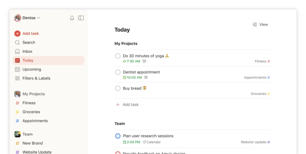  A screenshot of a to-do list in Todoist