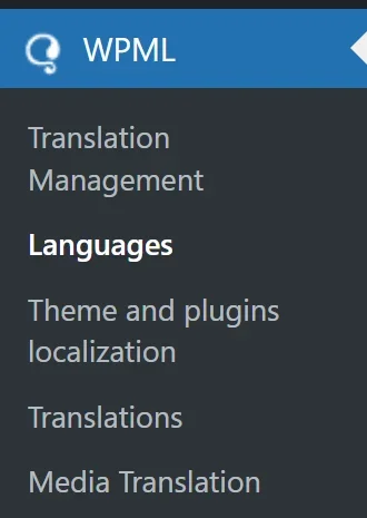 WPML menu in WordPress admin page