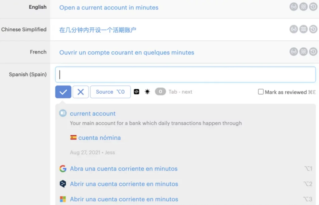 Example of a localization glossary