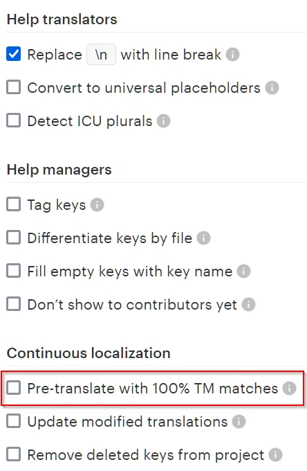 Translation match options