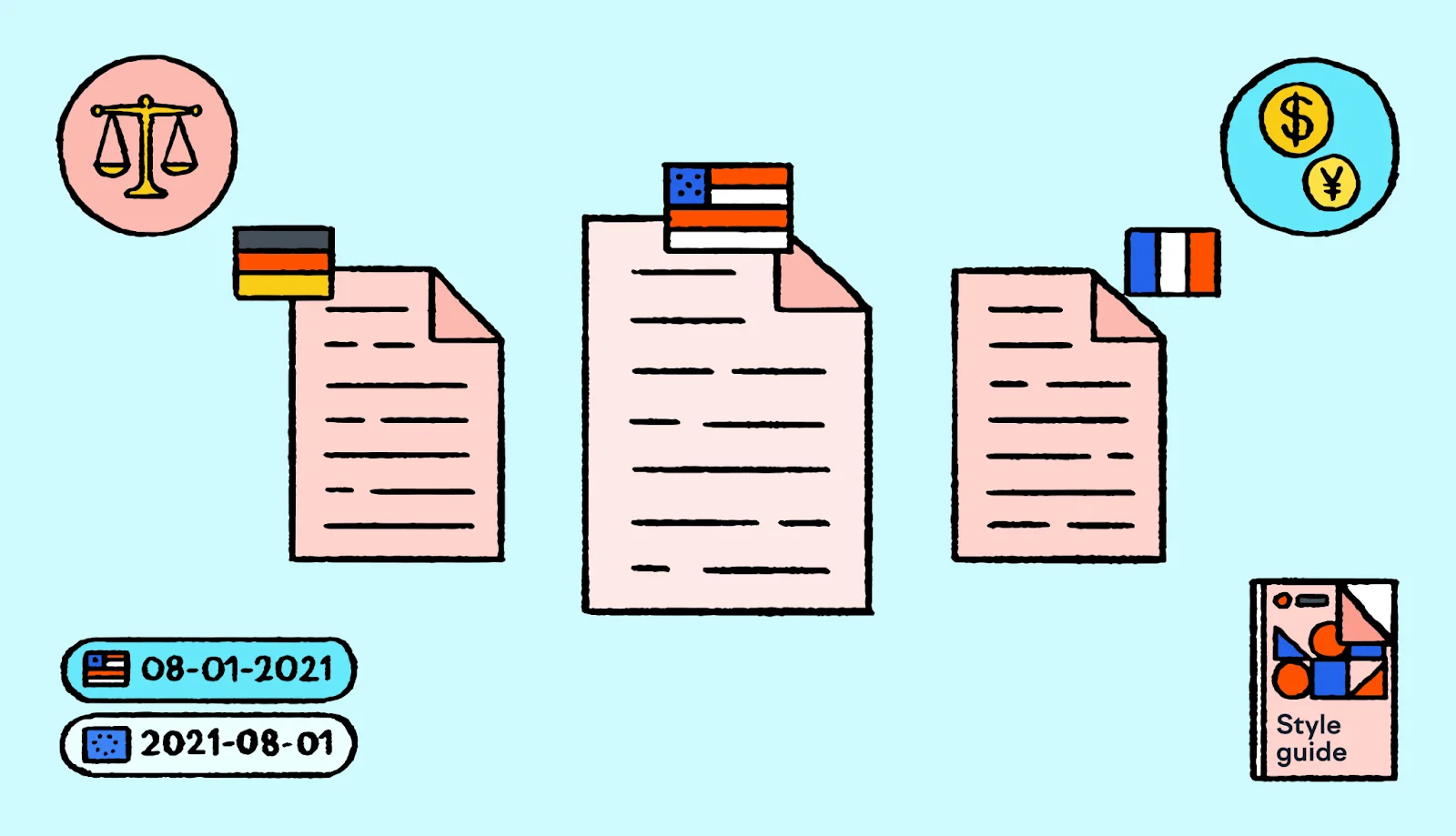 Business documents being translated.