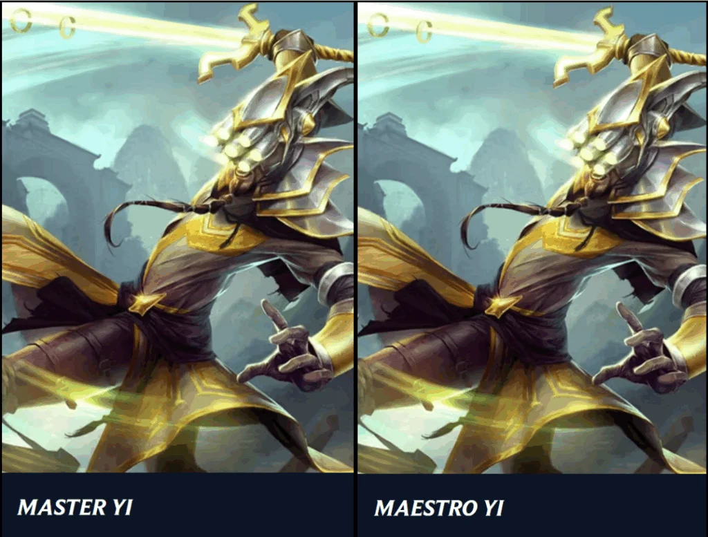 League of Legends characters. The US character is called Master Yi. The Spanish one is called "Maestro Yi". Most characters are not localized by Riot Games, unless there is a common term in the name, like here.