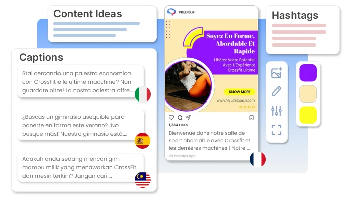 Screenshot showing the features of Predis.ai