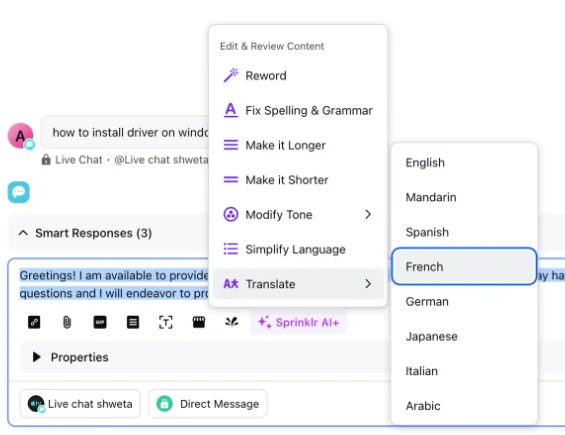Screenshot showing the features of Sprinklr