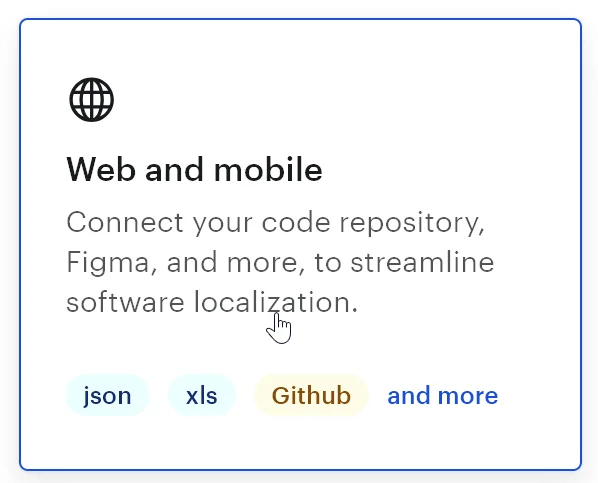 Web and mobile project type on Lokalise