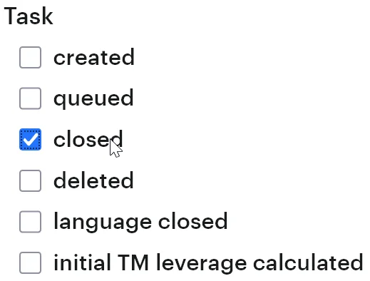 Task closed event (webhook)