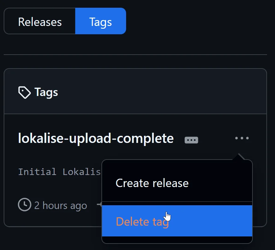 Delete the initial upload complete tag on GitHub