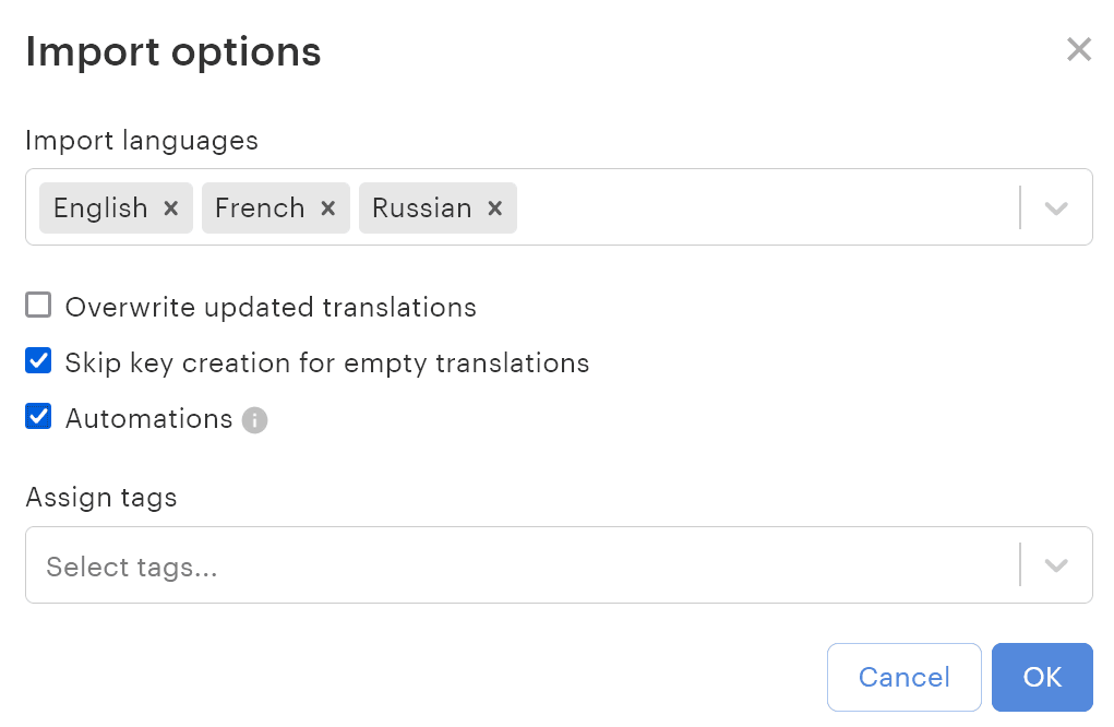 Import options