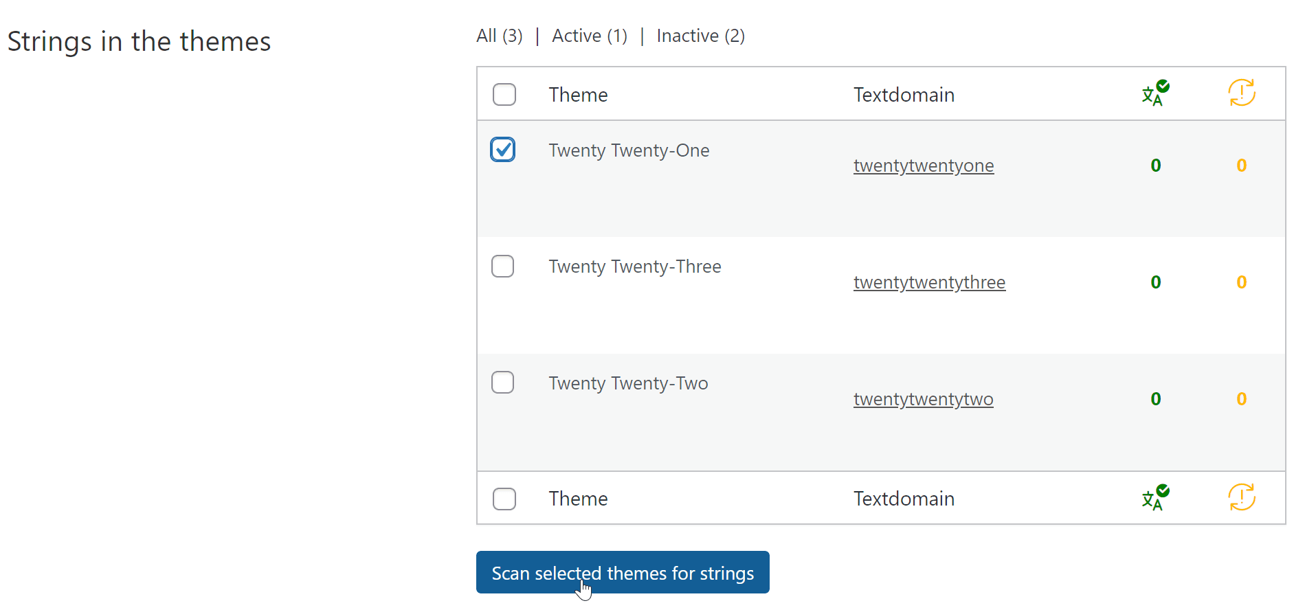 Scan selected themes for strings
