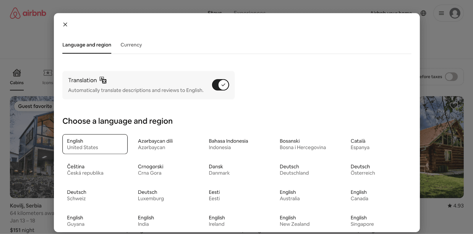 Airbnb multilingual website