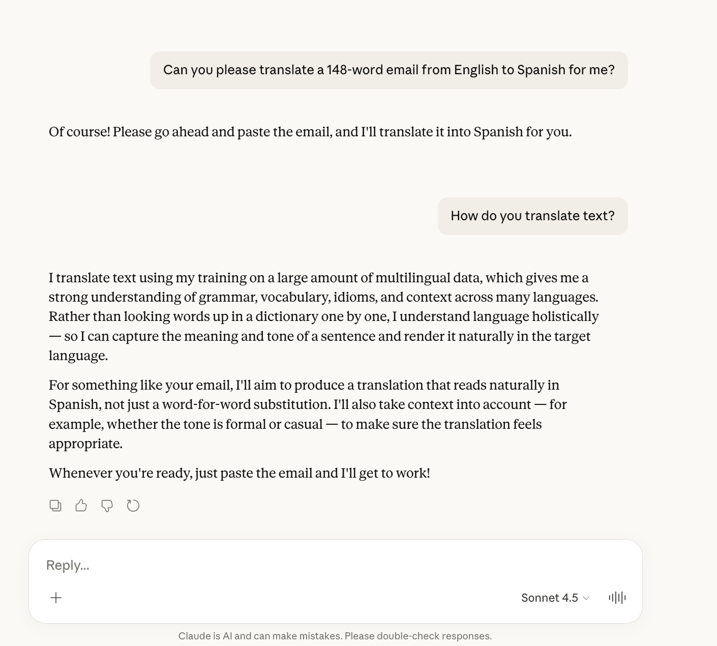 Claude AI translation prompt