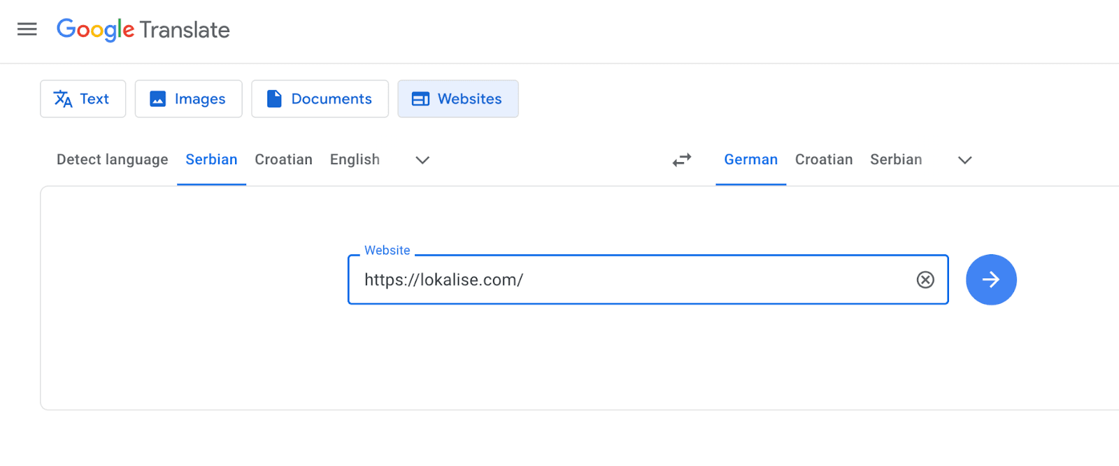 Google Translate website translation service