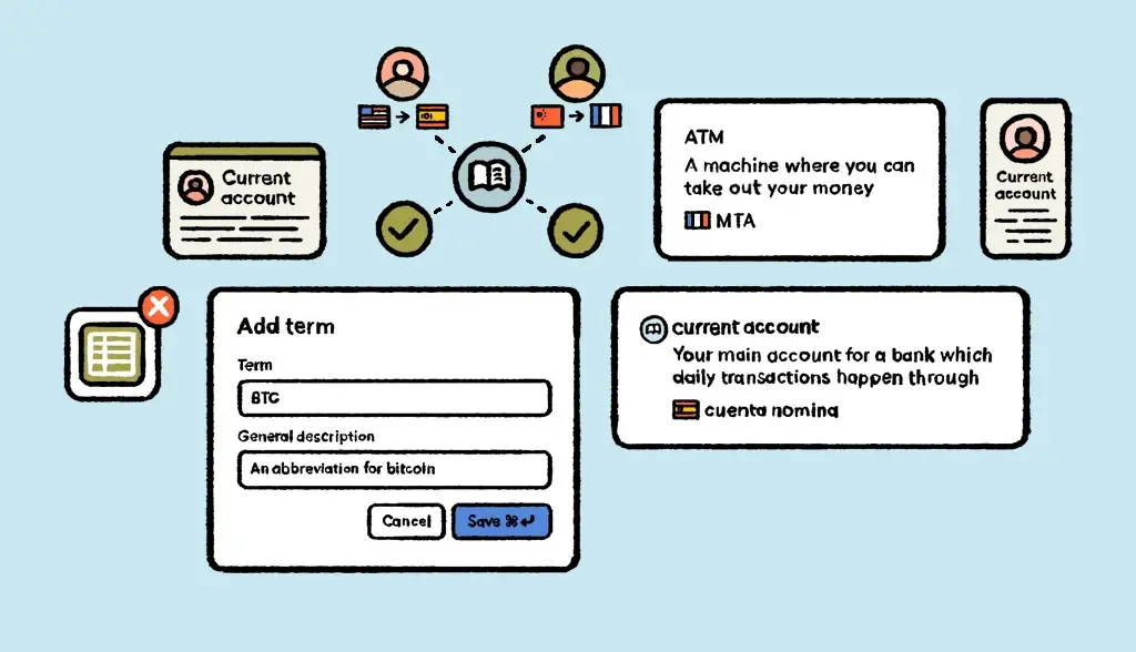 Illustration showing a translation glossary