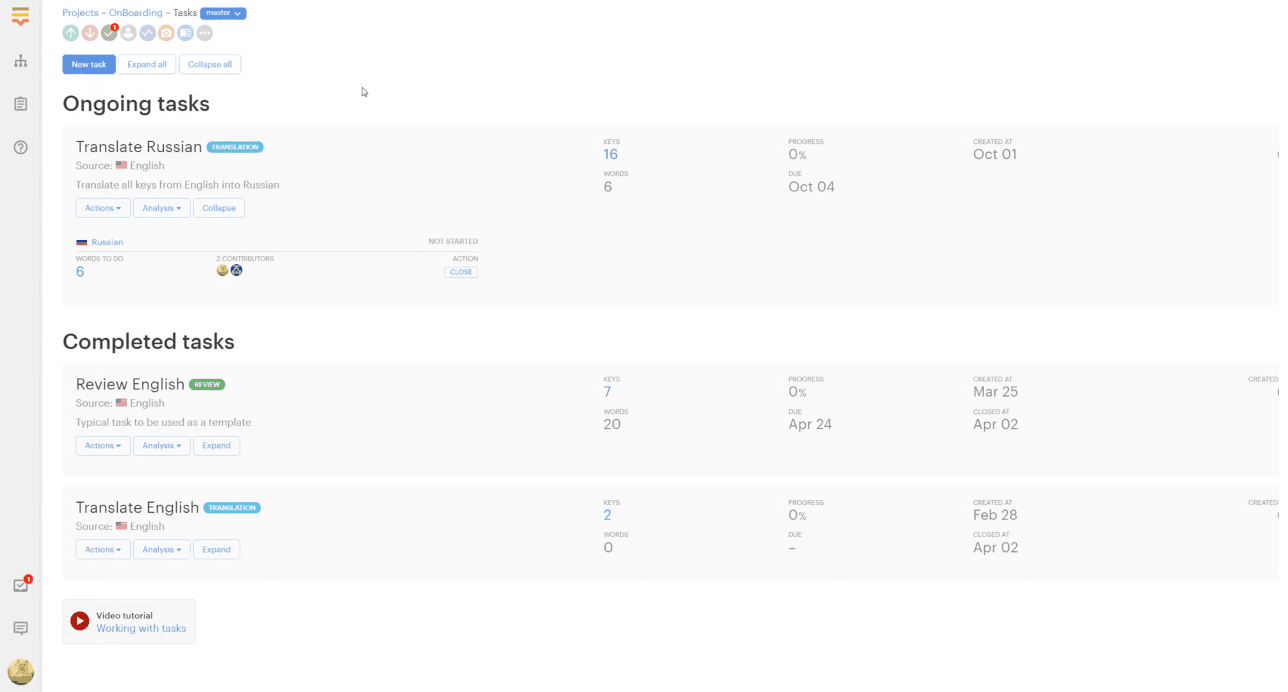Managing tasks in Lokalise