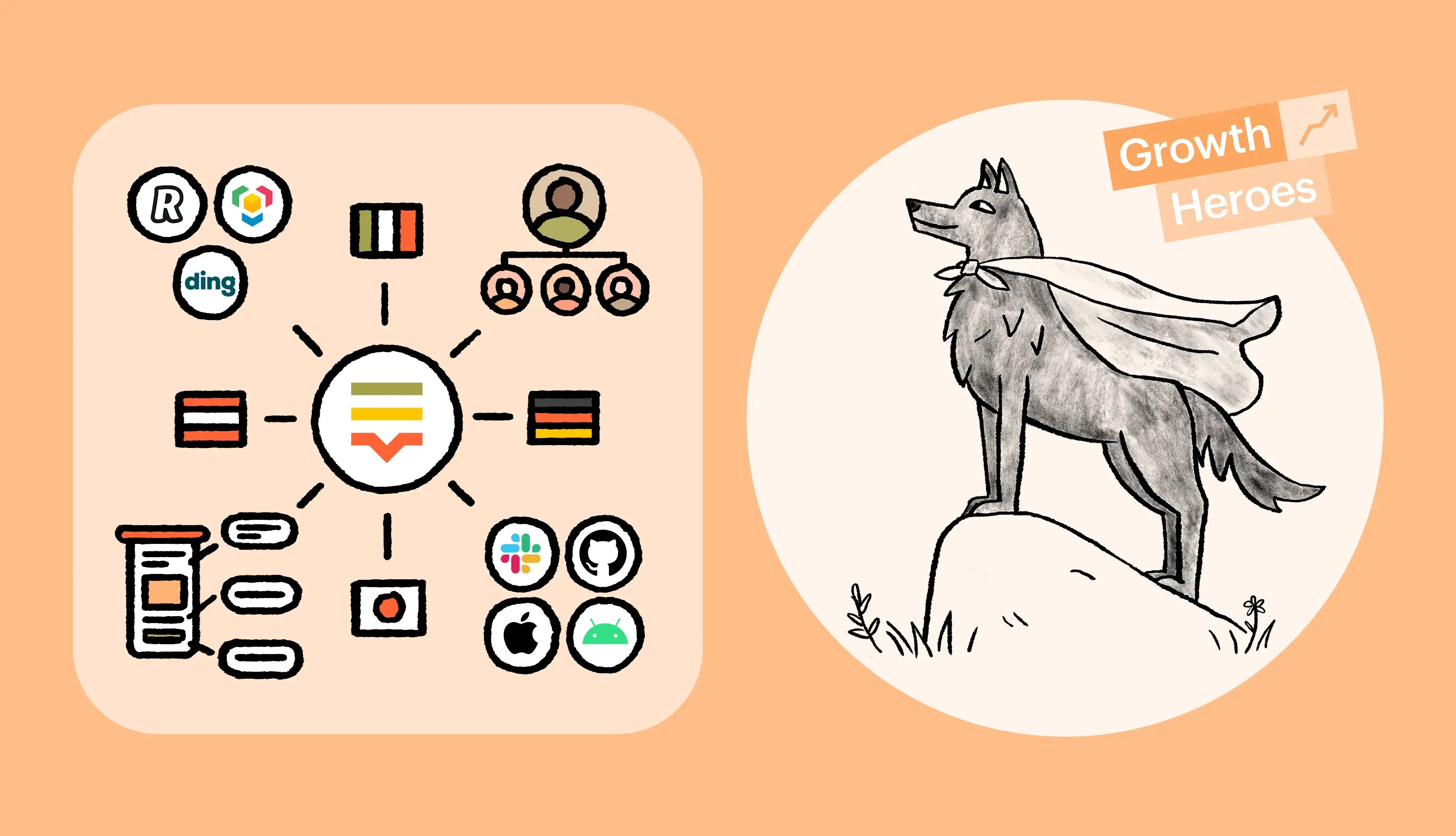 Lokalise illustration of growth heroes for SaaS companies