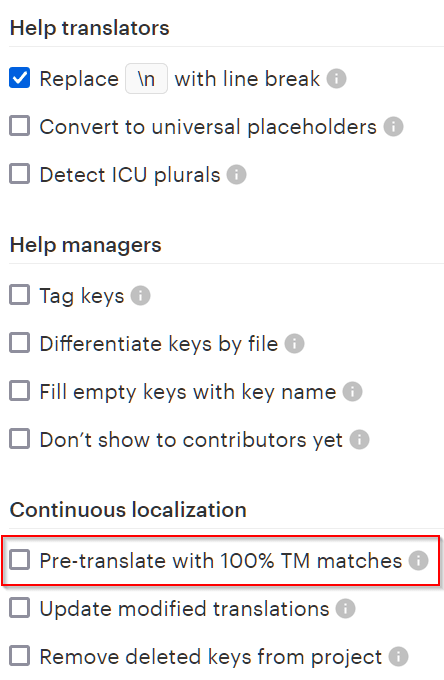 Translation match options