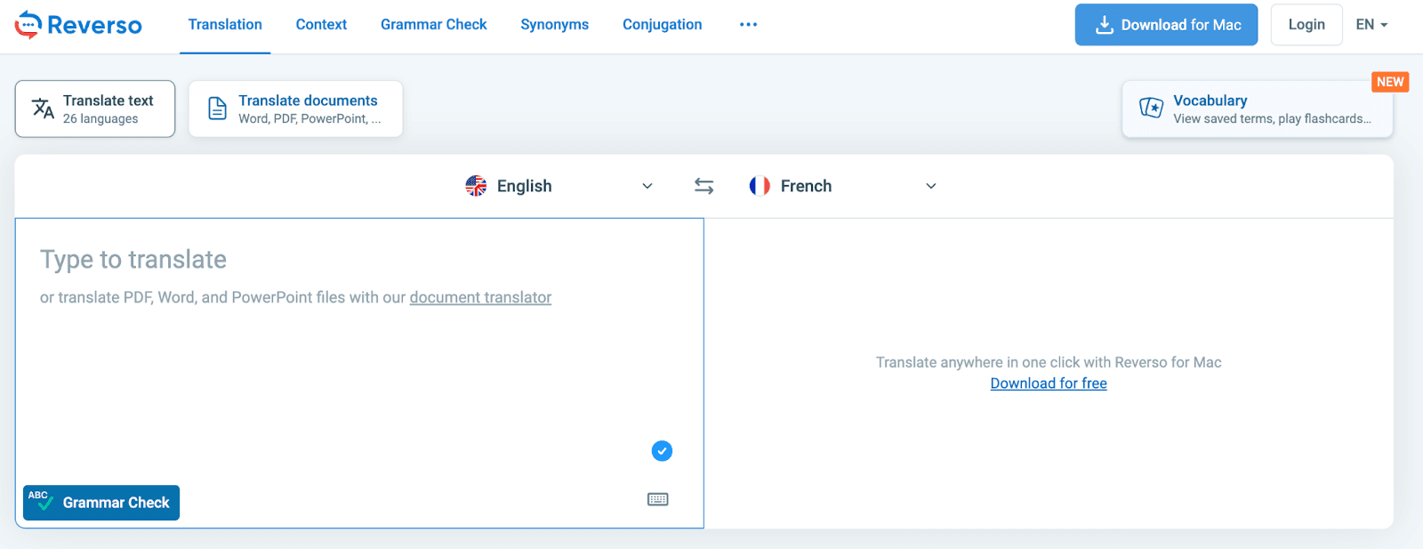 Reverso website translation service