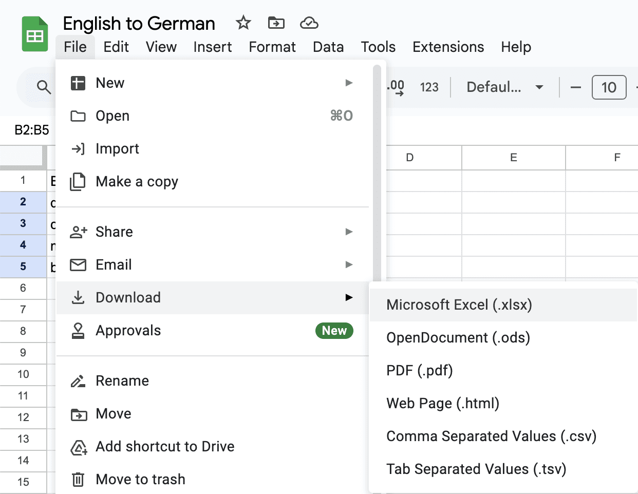 Translate Excel files in Google Translate