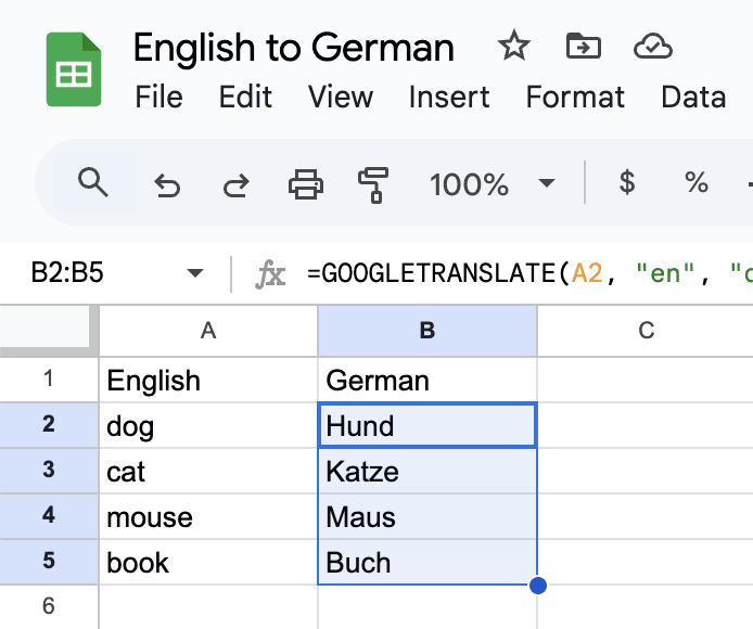 Translating Excel from English to German