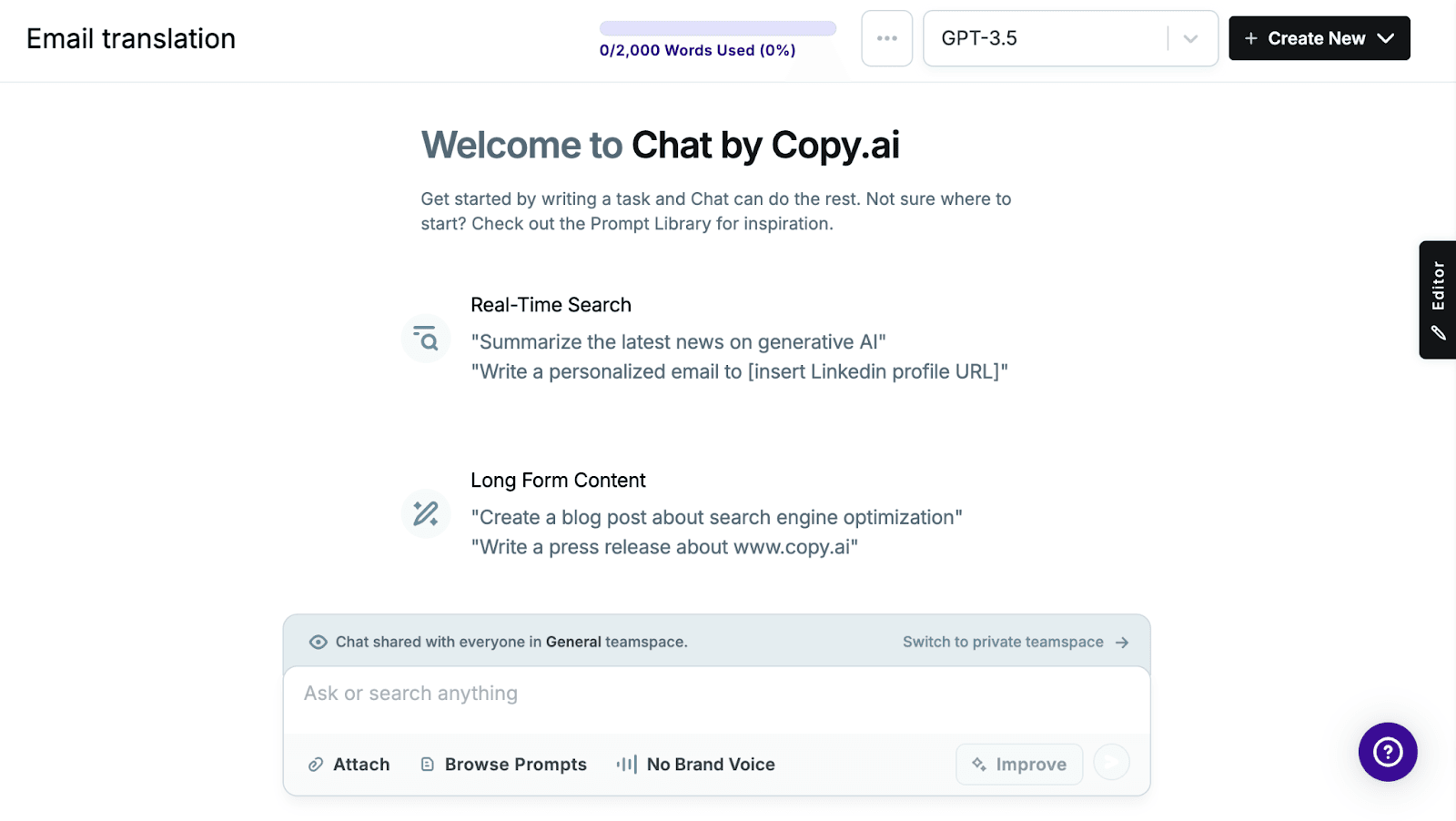 Copy.ai interface