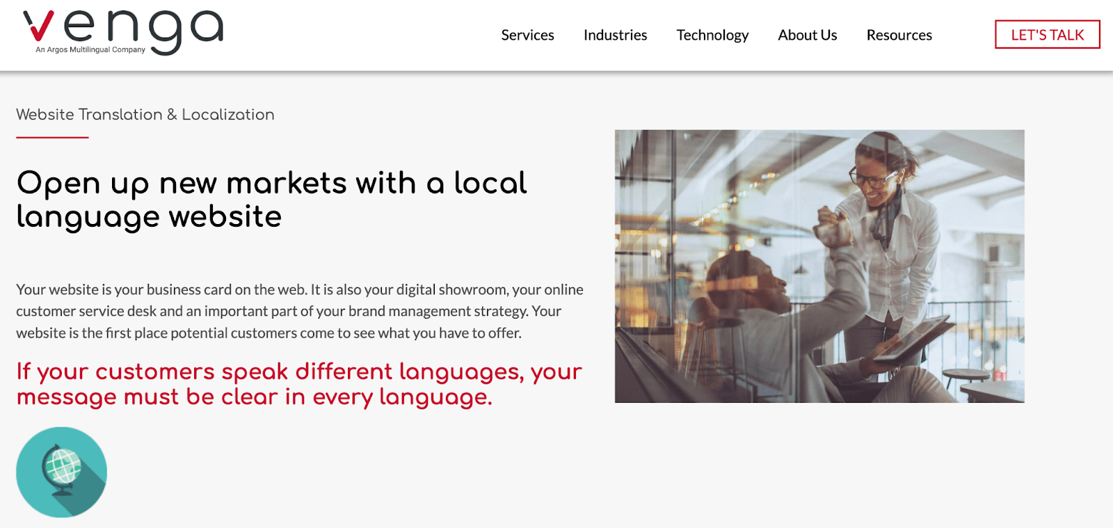 Venga website translation service