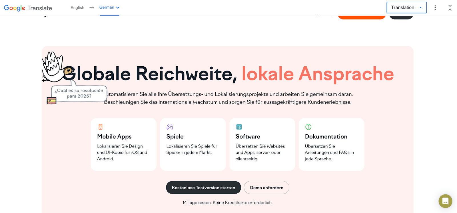Website translation service example