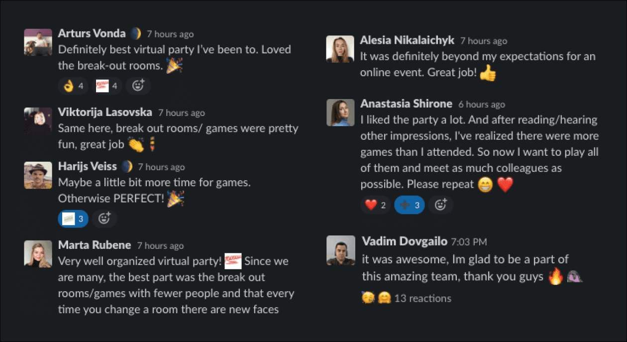 Virtual party feedback