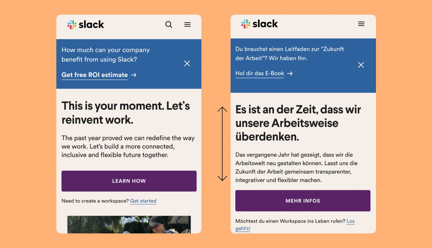 Slack vertical text expansion example on their localized mobile app.