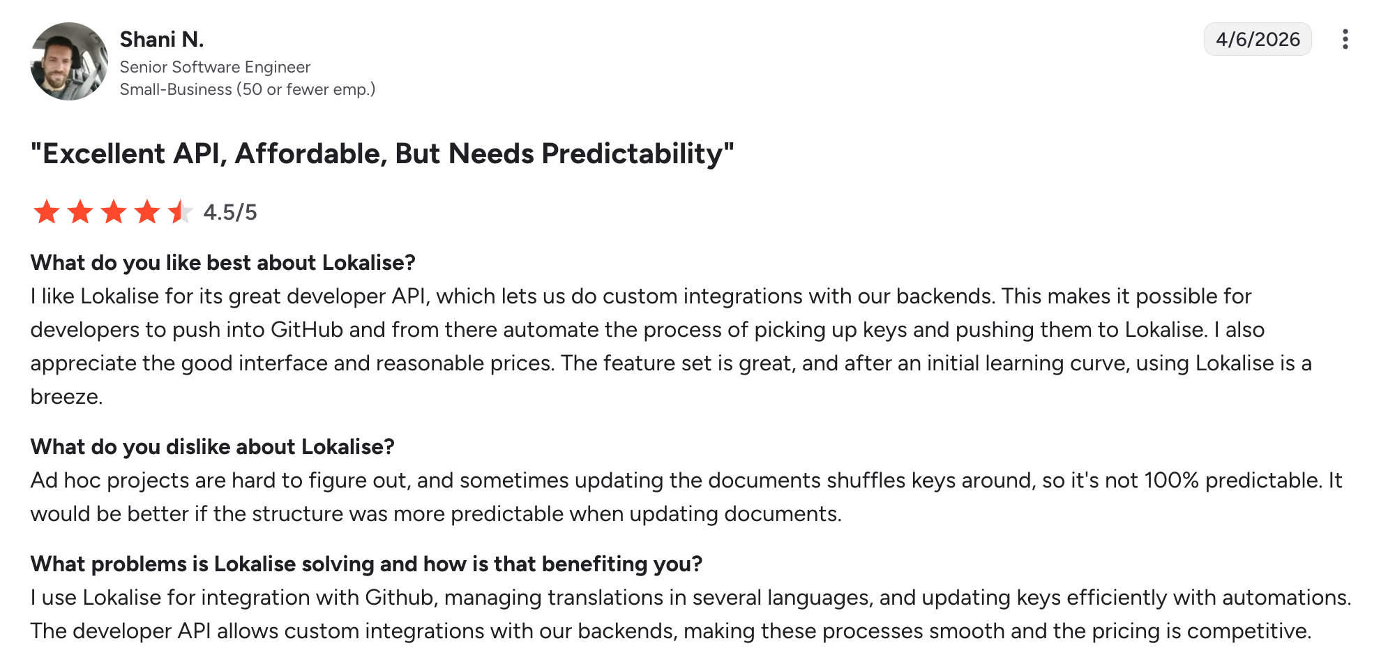 Lokalise developer-first tms API review