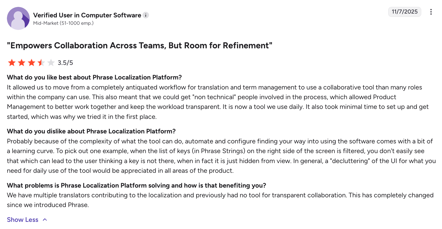 Phrase localization platform for devs review