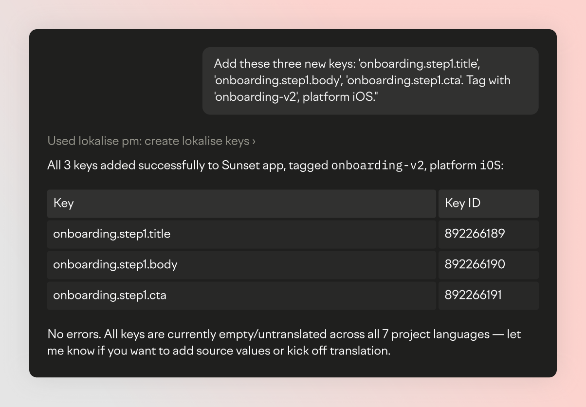 Add keys in bulk chat example