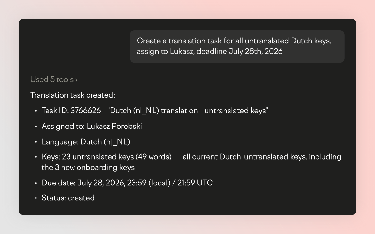 Assign translation task chat example