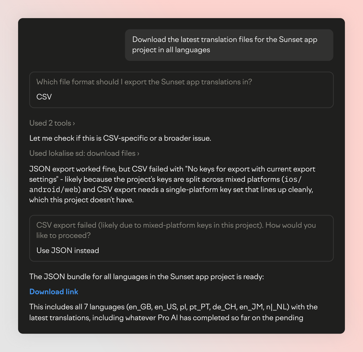 Export translation files chat example